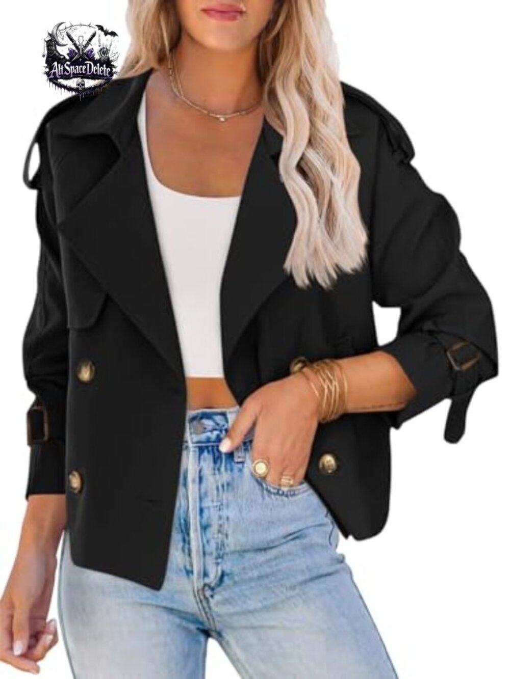 Women's Double Breasted Crop Trench Coat Short Jacket